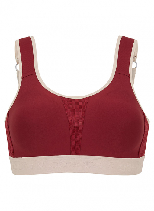 Kimberly Soft Sports Bra, Deep Red/Beige, Comfortable High Support for  Medium Intensity Training
